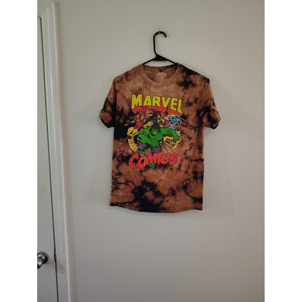 Marvel Comics Avengers Graphic T-Shirt XS Brown Black Tie Dye Bleach Wash Hulk